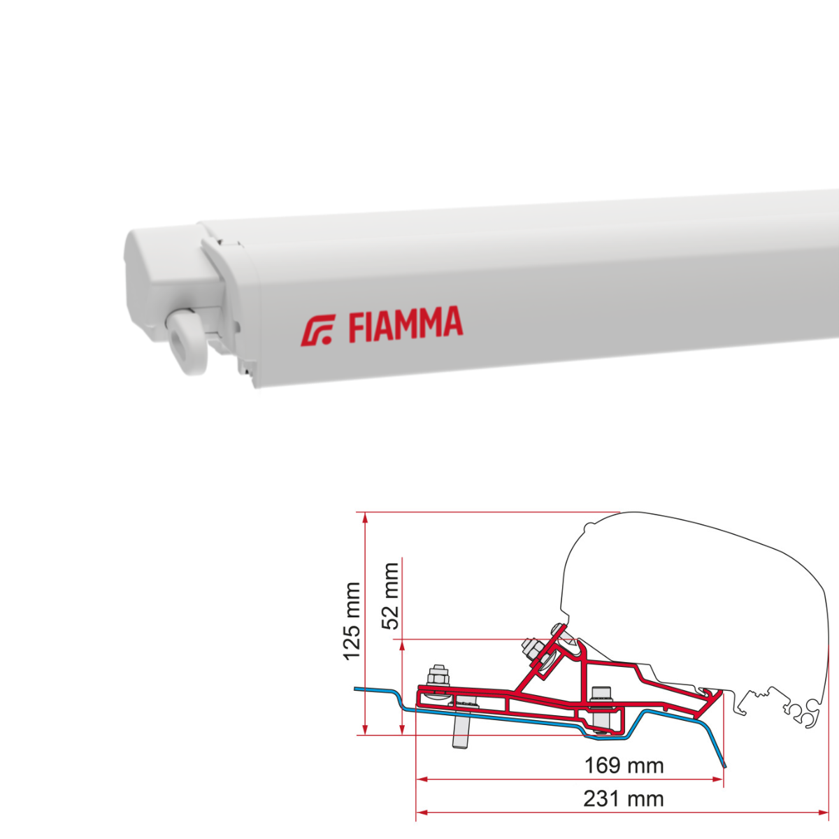 Markise FIAMMA F80 S 290 Royal grey Huis wit incl. Adapterkit Ford Transit H2 L2 Markise FIAMMA F80 S 290 Royal grey Gehaeuse weiss inkl. Adapterkit Ford Transit H2 L2 - 07830A01R 98655Z166
