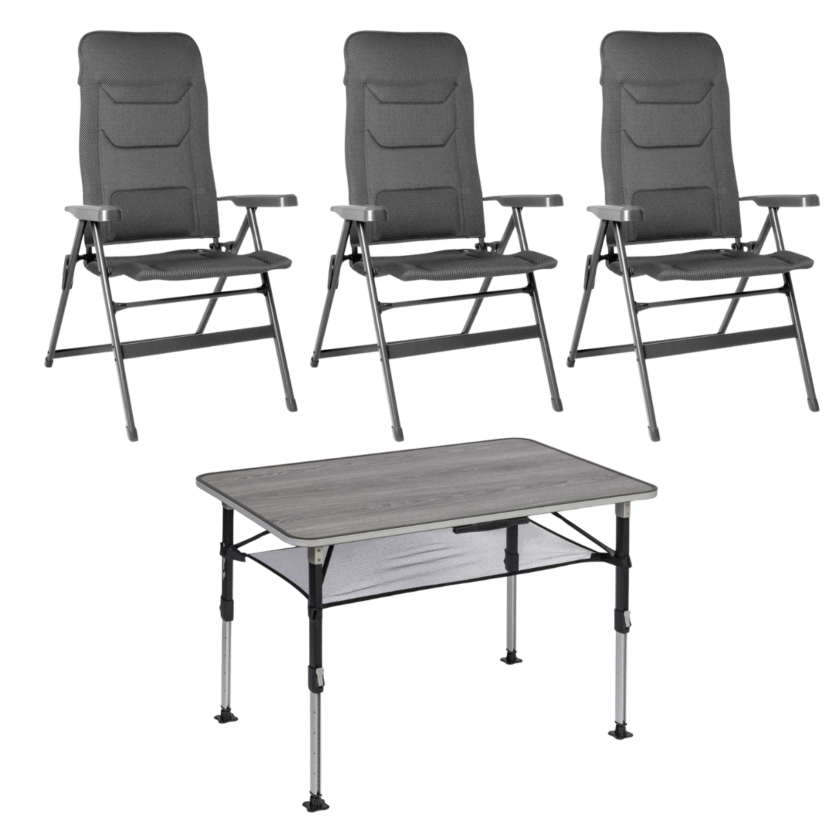 BRUNNER Campingstuhl ARAVEL VITACHIC 3D - L Dunkelgrau 3er-Set - Tisch ELU NG 100x68 cm - 0404065N.C69L 0406040N