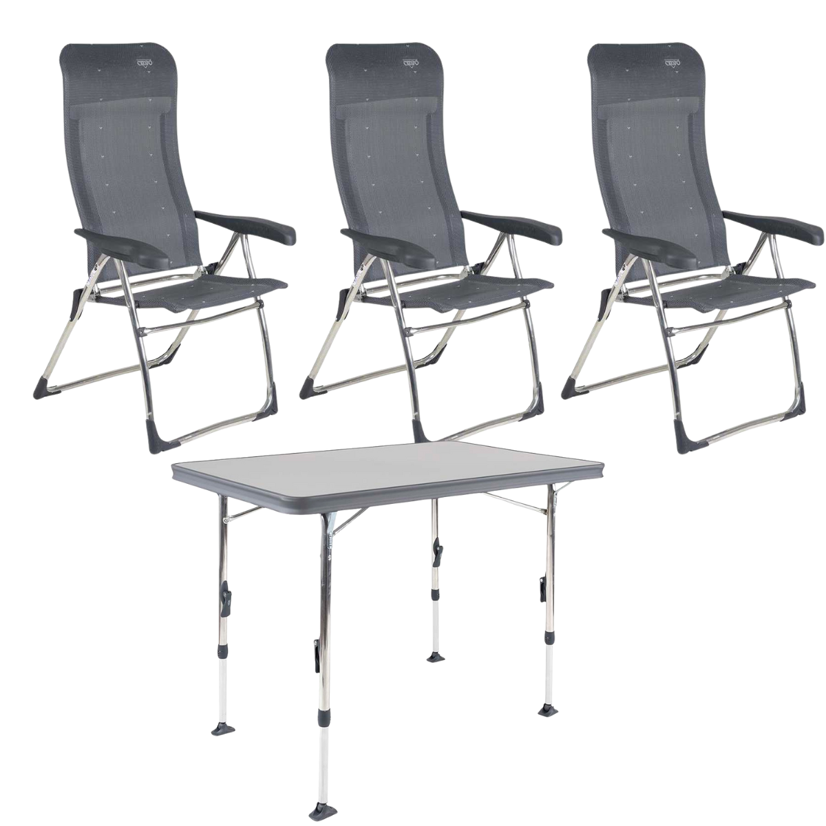 CRESPO Campingstuhl Classic AL/215 anthrazit 3er-Set & Tisch Ligero AL/246 101x65 cm grau CRESPO Campingstuhl Classic AL-215 anthrazit 3er-Set - Tisch Ligero AL-246 101x65 cm grau - 1148043 1151353