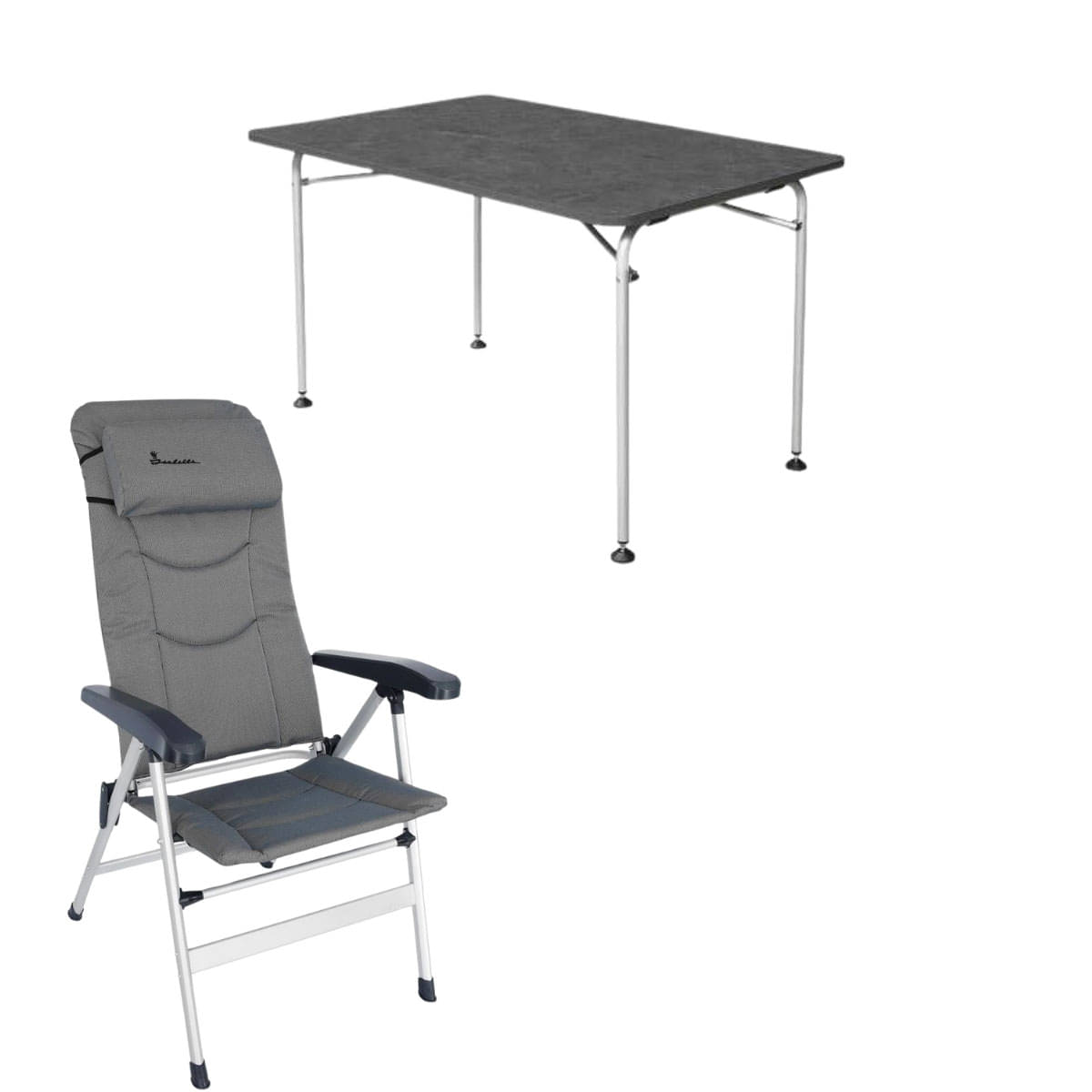 ISABELLA Campingstuhl Thor hellgrau mit Campingtisch 80 x 120 cm