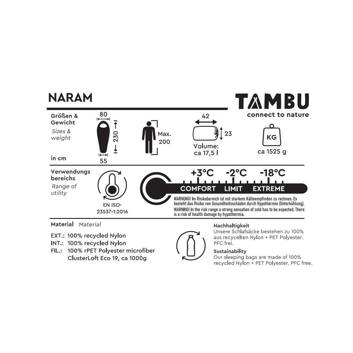 TAMBU NARAM Mumienschlafsack 1525 g Graublau - 20211006