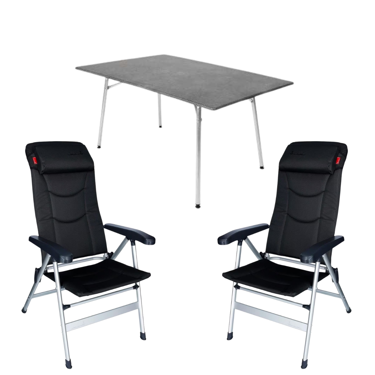 ISABELLA Campingstuhl Thor dunkelgrau 2er Set mit Esstisch 90 x 160 cm