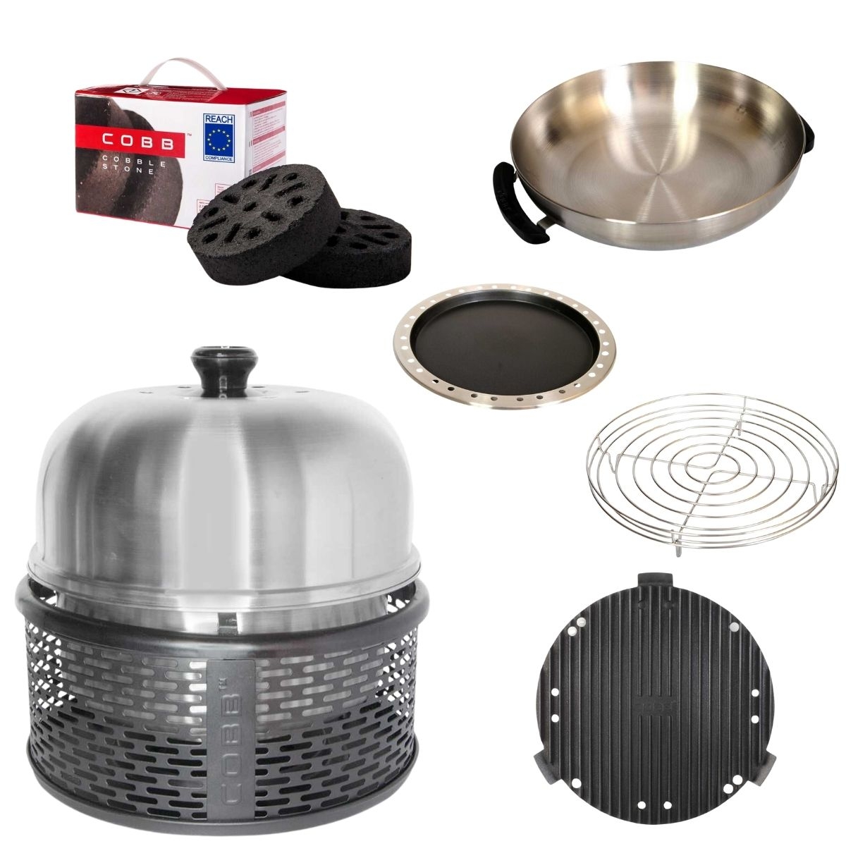 COBB Pro Black und Grillplatte und Griddle - und Bratenrost und Wok und Bratpfanne und Cobble Stone