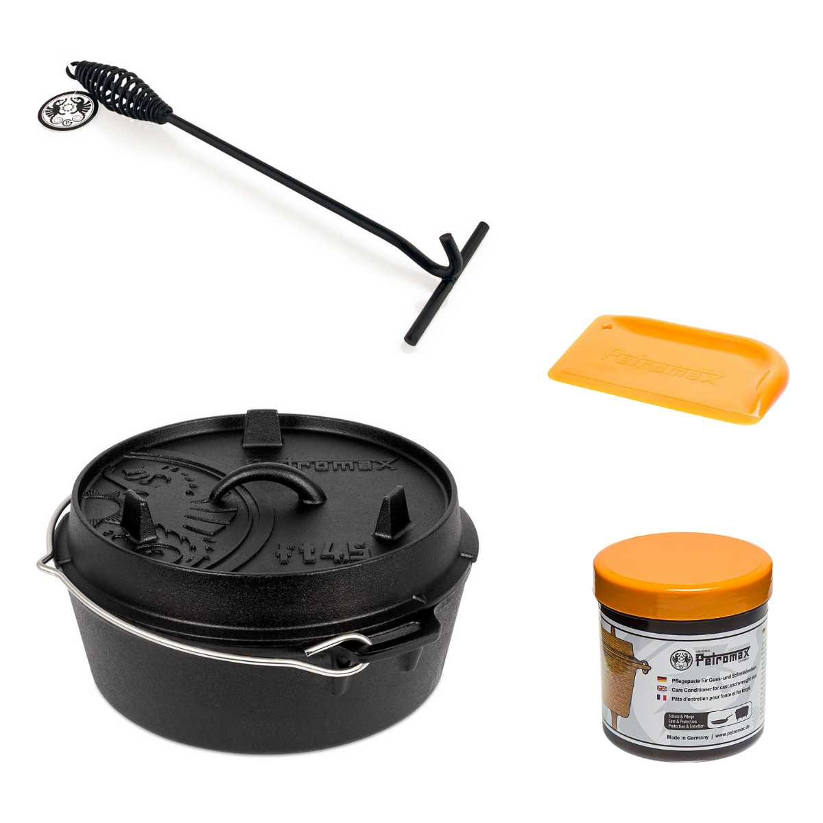 PETROMAX Feuertopf ft4-5-t Dutch Oven planer Boden Einsteiger-Set ft4.5-t ftdh ft-pflege os