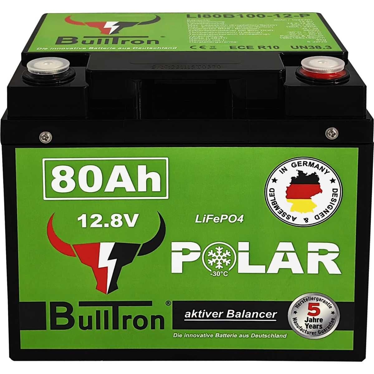 BULLTRON Lithium-Batterie POLAR 80Ah 12V inkl. BMS 100A Dauerstrom - App - LI80B100-12-P