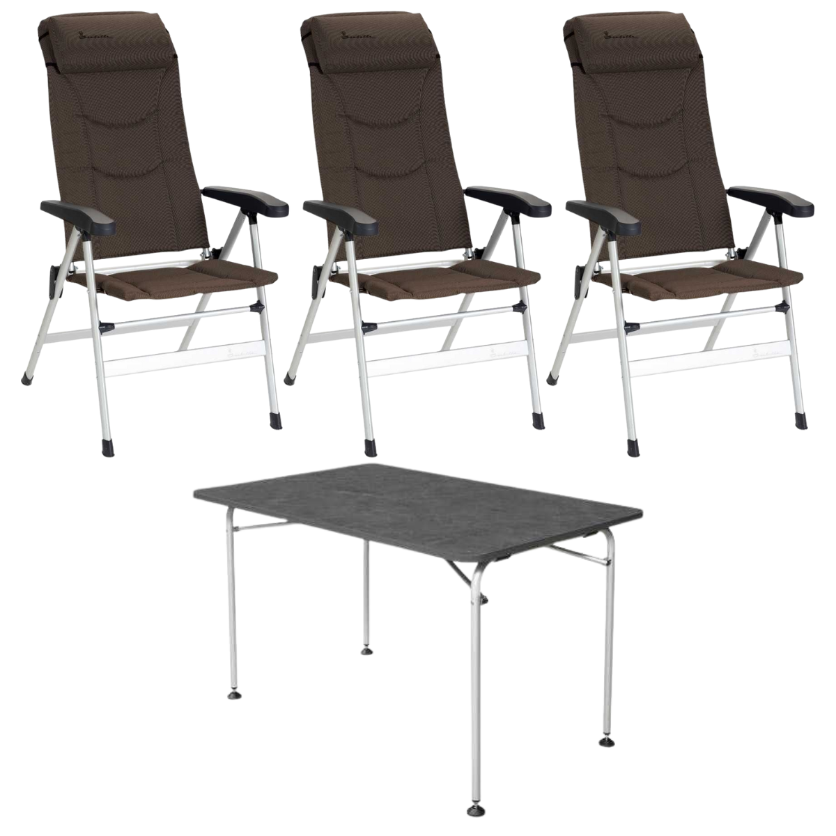 ISABELLA Campingstuhl Thor braun 3er Set mit Campingtisch 120 x 80 cm - 700006289 700006274