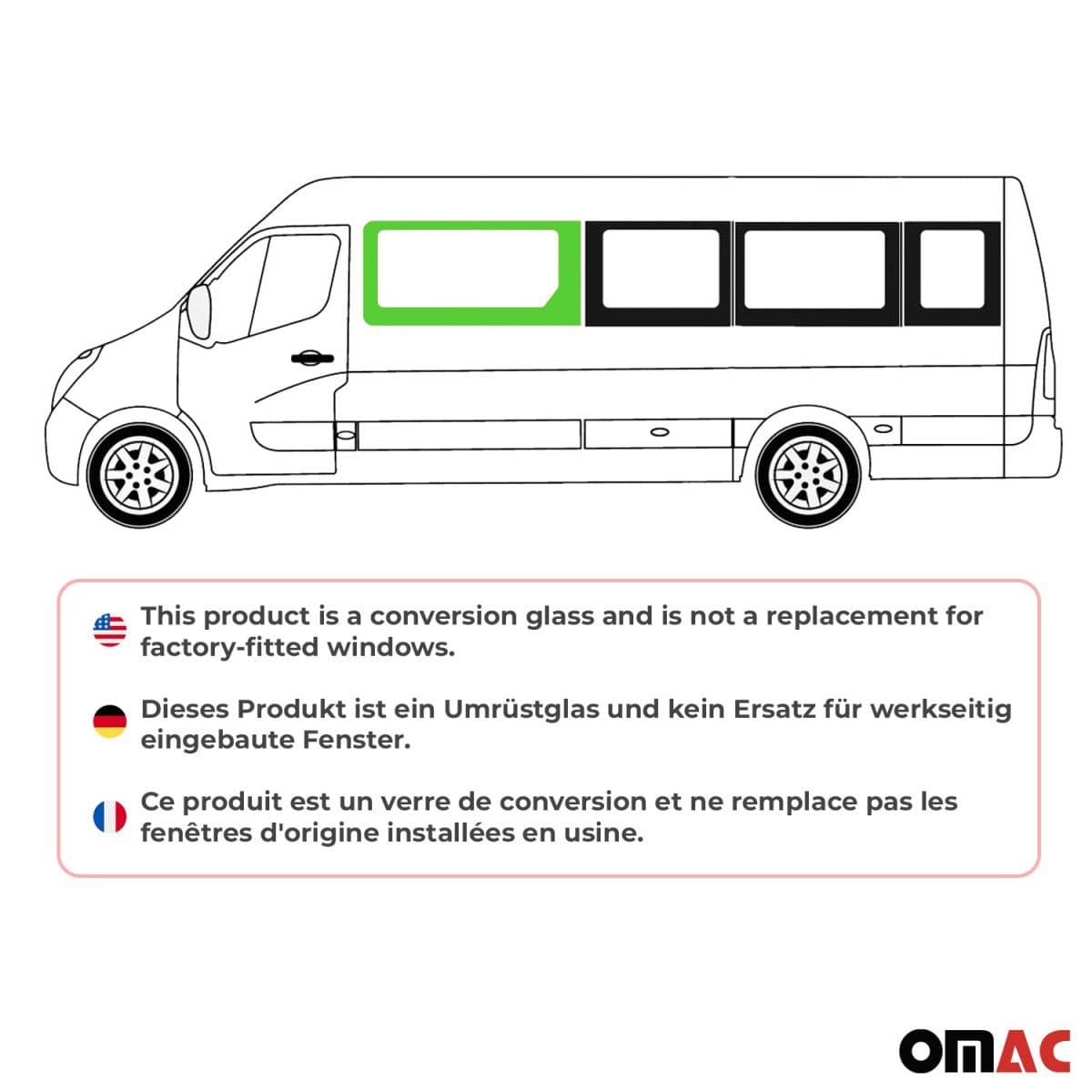 OMAC Seitenfenster Seitenscheibe Renault Master L2-L3-L4 ab Bj. 2010 Vorne Links - A050956