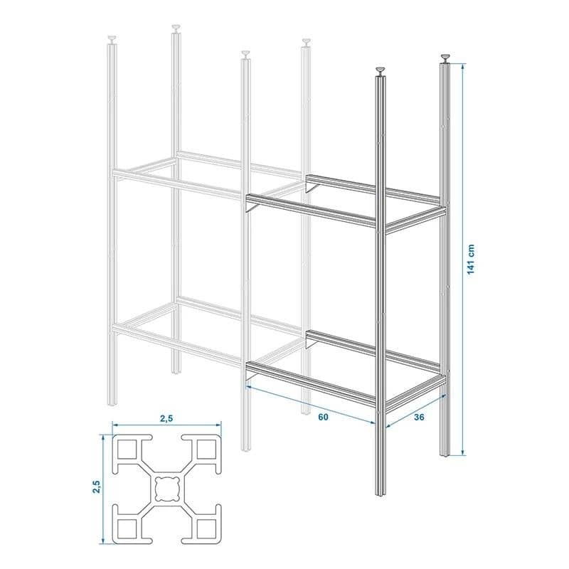 ProPlus Erweiterungspaket mit Stuetze und Traegern fuer Aufbewahrungssystem Wohnmobilgarage 230400AC01