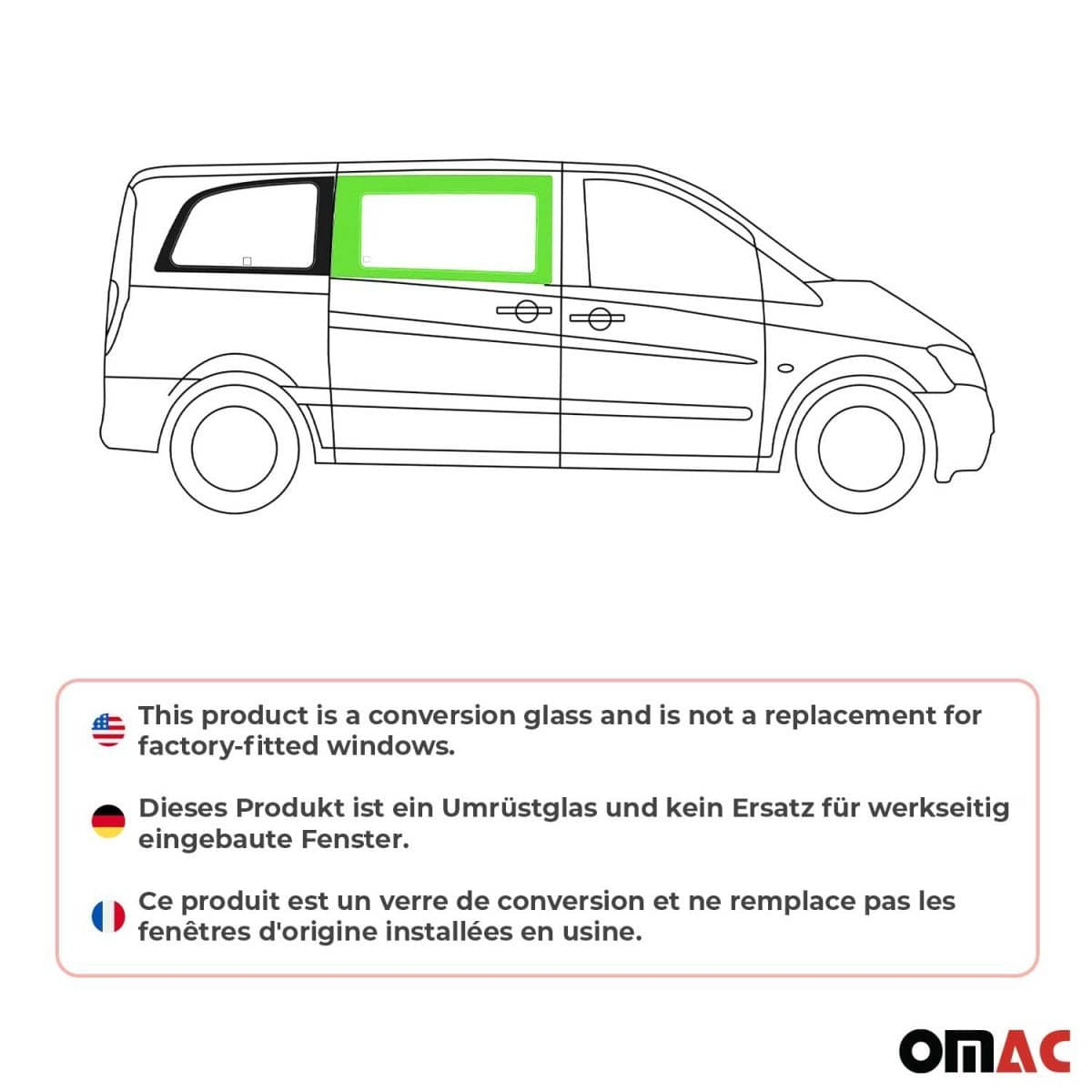 OMAC Seitenfenster Seitenscheibe MB Vito W639 L1/L2/L3 Bj. 2003-2014 Vorne Rechts OMAC Seitenfenster Seitenscheibe MB Vito W639 L1-L2-L3 Bj. 2003-2014 Vorne Rechts - 4721405-1FSFR