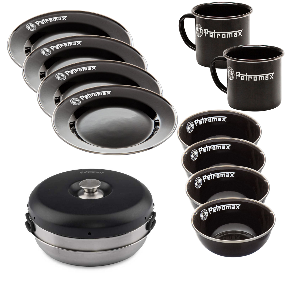 PETROMAX Mittleres Dimego Camping Backofen - Essgeschirr Set Schwarz 13-tlg. 