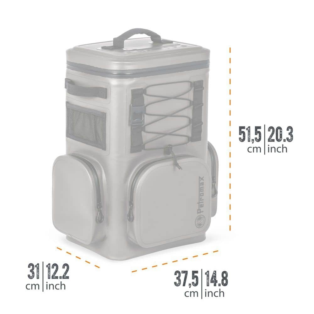 PETROMAX Kuehlrucksack 17 Liter grau mit Kuehlakku 140 mm - Isolierflasche 1 L - Aktionsset - BKPK17-G-SET-140