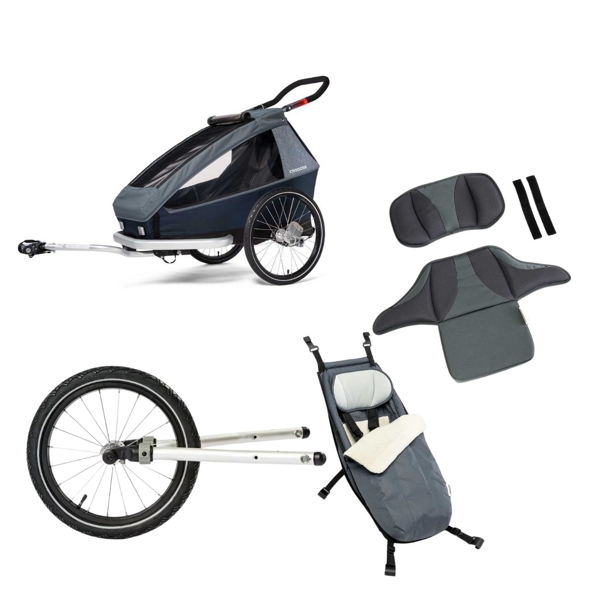 CROOZER Kinderfahrradanhänger Kid Vaaya 1 3in1-Set Graphite Blue mit Babysitz und Sitzstütze