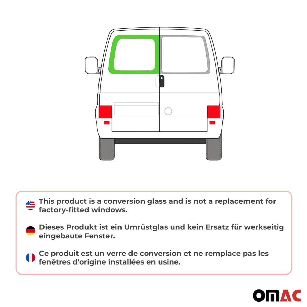 OMAC Heckscheibe Heckfenster VW T4 L1/L2 Bj. 1990-2003 Flügeltür Links OMAC Heckscheibe Heckfenster VW T4 L1-L2 Bj. 1990-2003 Fluegeltuer Links - 7521405-1BDFL