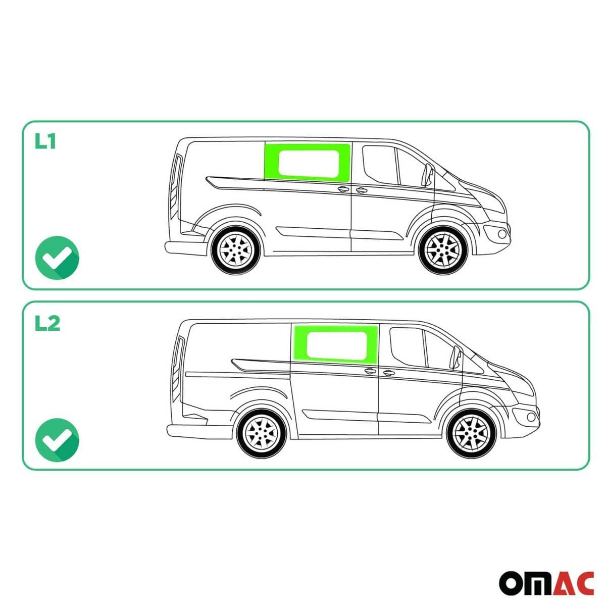 OMAC Seitenfenster Seitenscheibe Ford Transit Custom L1-L2 Bj. 2013-2023 Schiebetuer Rechts - 2624405-1FSDFR