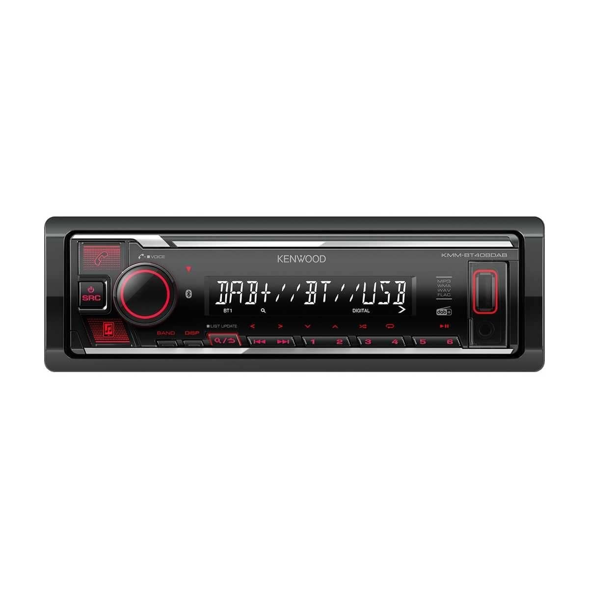 KENWOOD 1-DIN Autoradio ohne CD-Laufwerk mit roter Beleuchtung KMM-BT408DAB