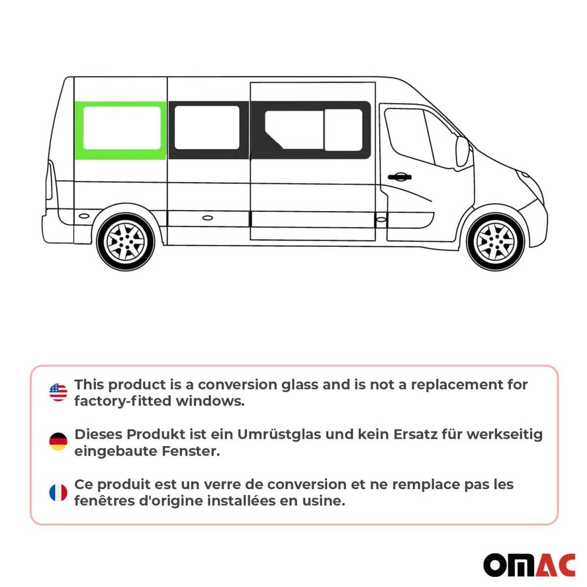 OMAC Seitenfenster Seitenscheibe Opel Movano L3-L4 Bj. 2010–2021 Hinten Rechts - 6125405L-1RSFR