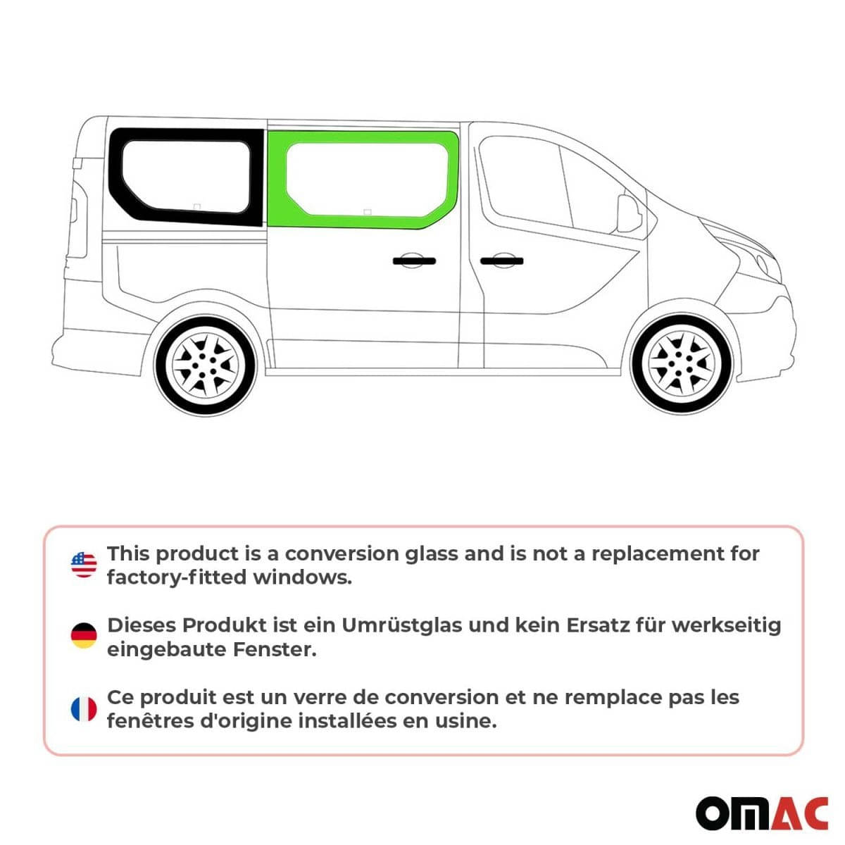 OMAC Seitenfenster Seitenscheibe Nissan Primastar L1-L2 ab Bj. 2014 Schiebetuer Rechts - A050849