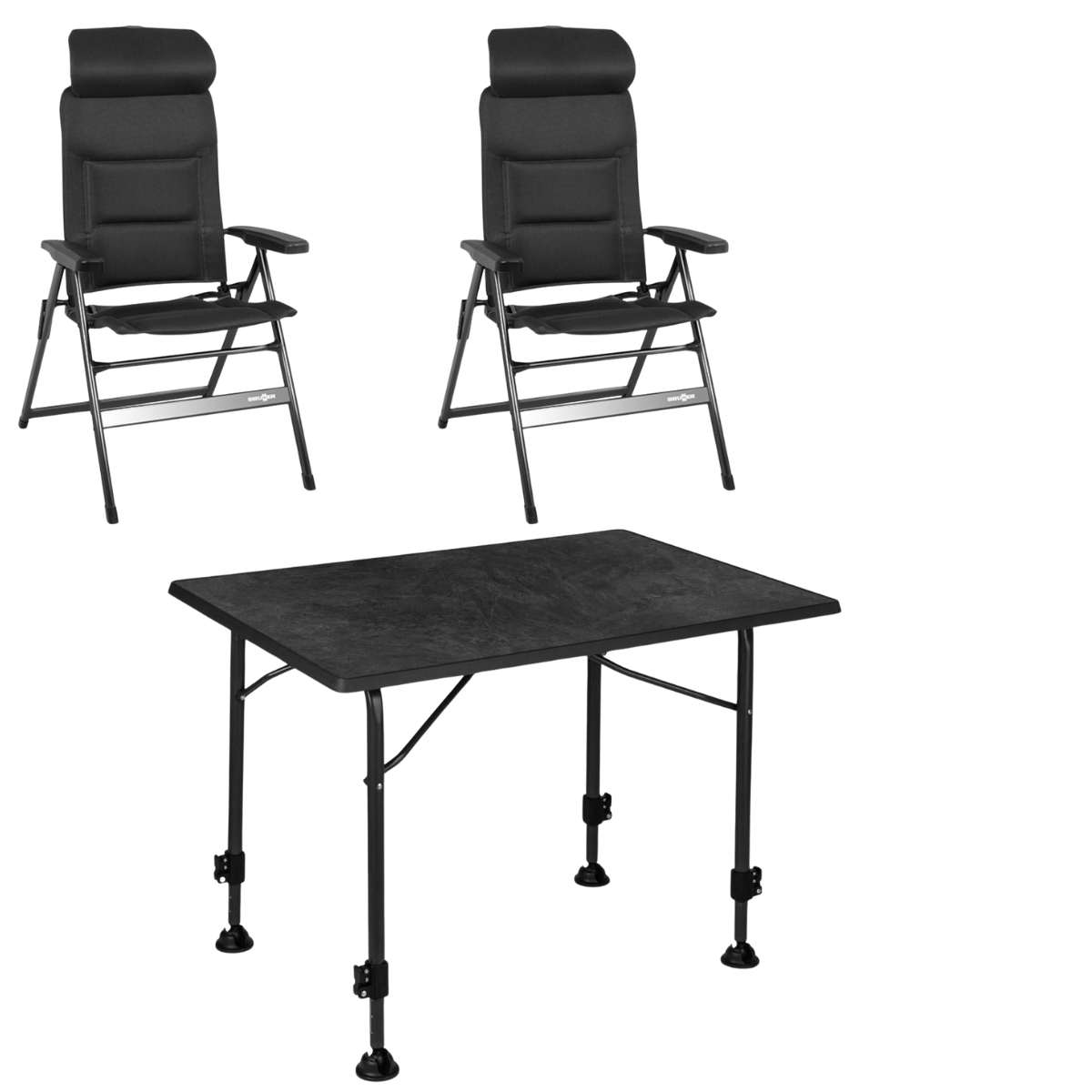 BRUNNER Campingstuhl ARAVEL H2L anthrazit 2er-Set & Tisch LINEAR 80 Black BRUNNER Campingstuhl ARAVEL H2L anthrazit 2er-Set - Tisch LINEAR 80 Black - 0404052N-C09 0406036N.C69