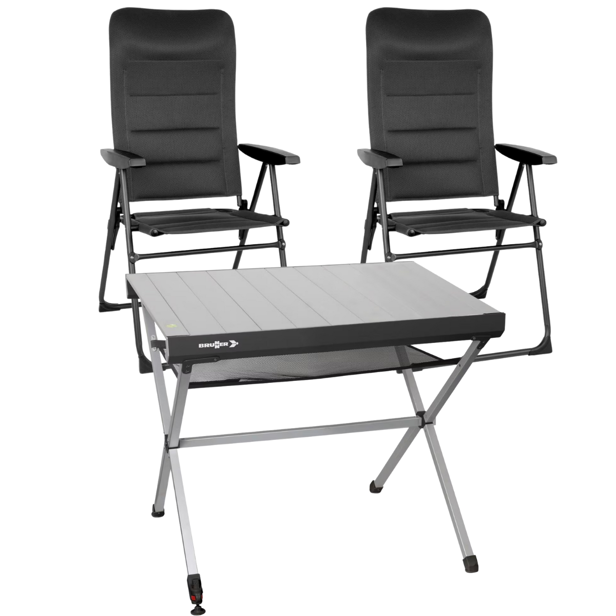 BRUNNER Campingstuhl SKYE 3D RT Schwarz 2er-Set - Rolltisch TITANIUM AXIA 2 104x62 cm - 0404060N.C09 0406097N