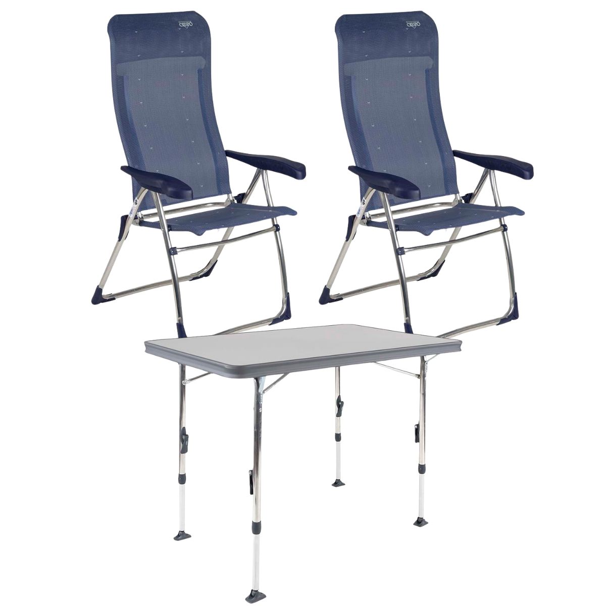 CRESPO Campingstuhl Classic AL-215 dunkelblau 2er-Set - Tisch Ligero AL-246 101x65 cm grau - 1148044 1151353