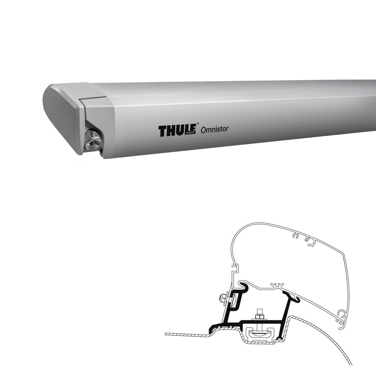 THULE Markise 6300 Mystic grau 400 cm Gehäuse eloxiert inkl. Adapter Sprinter/Crafter T-Profil L3H2 Thule Omnistor 6300 -4-00x2.50- - 302260 - Markise THULE Omnistor 6300 Mystic grau 400 cm Gehaeuse eloxiert