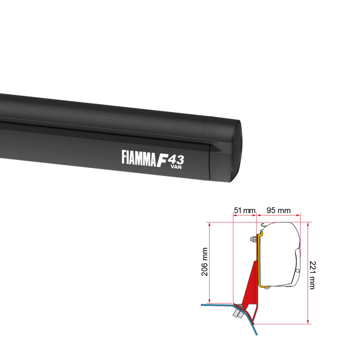 FIAMMA Markise F43 Van 270 Deep black inkl- Adapterkit Ford Custom V710 ab Bj- 2023 - VW T7 Transp- ab Bj. 2025 Lift Roof H1 L1 - 08833A02R 98655Z196