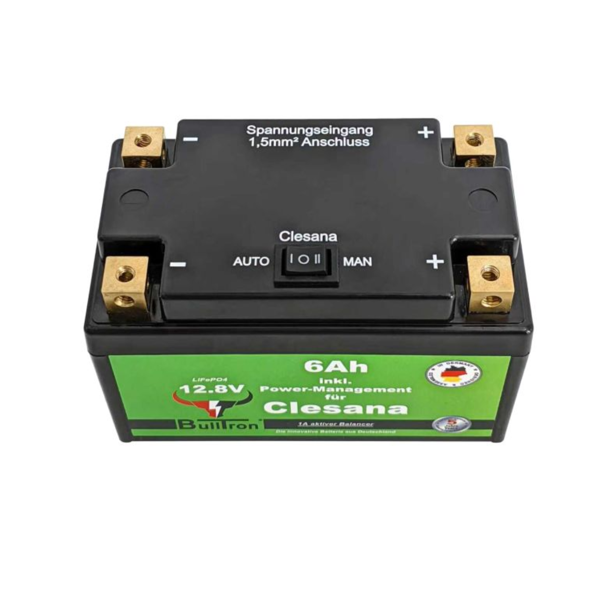 BULLTRON Lithium-Batterie 6Ah 12V fuer Clesana C1 inkl. Power-Management und Anschlusskabel