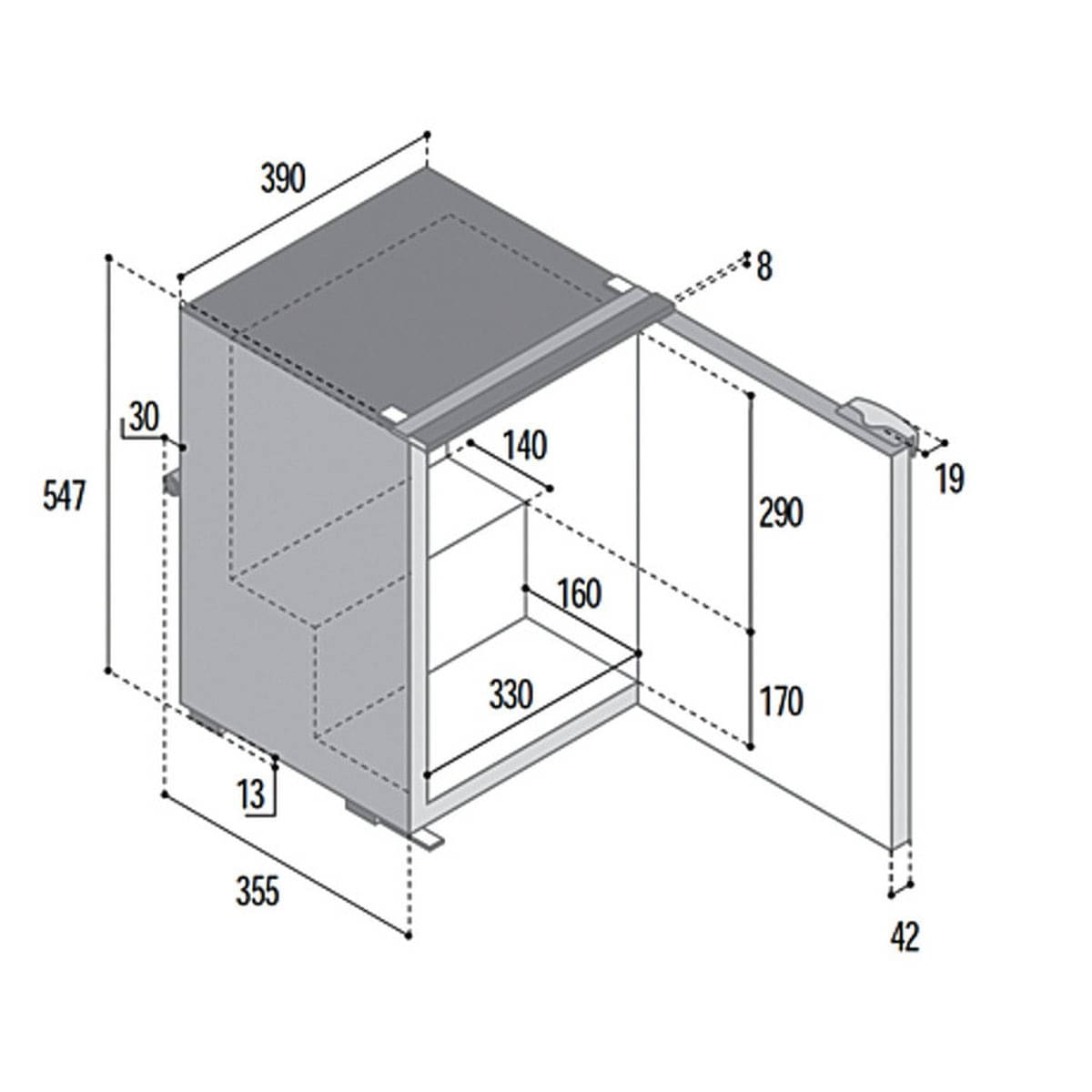 VITRIFRIGO Kompressor-Kuehlschrank C39i CHR 12-24 V 39 L mit Gefrierfach Grau
