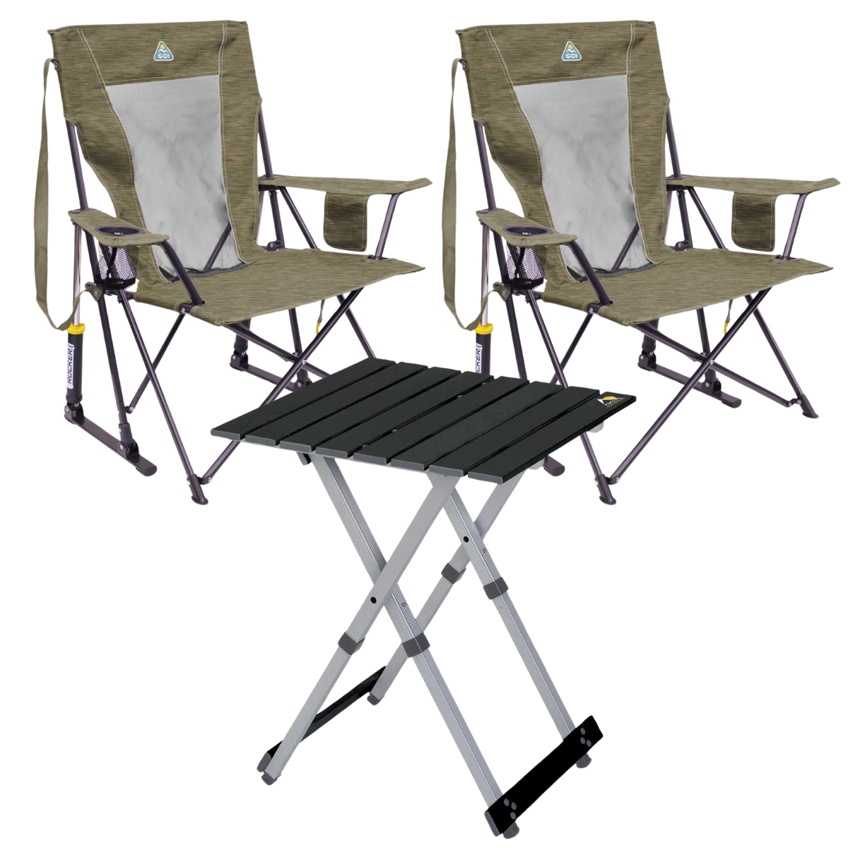 Set GCI Tisch Camp Table 20 & 2 Schaukelstühle Comfort Pro Rocker XL Heathered Aged Fatigue Set GCI Tisch Camp Table 20 - 2 Schaukelstuehle Comfort Pro Rocker XL Heathered Aged Fatigue - 520340 39126