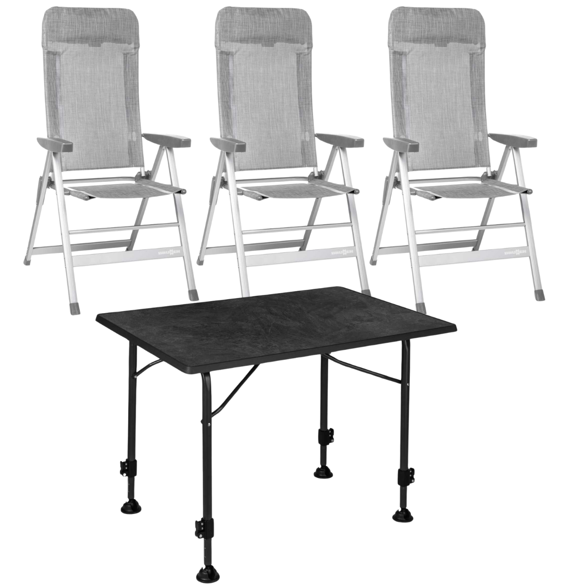 BRUNNER Campingstuhl SKYE Hellgrau 3er-Set - Tisch LINEAR 115x70 cm Black - 0404063N-C53 0406031N.C69