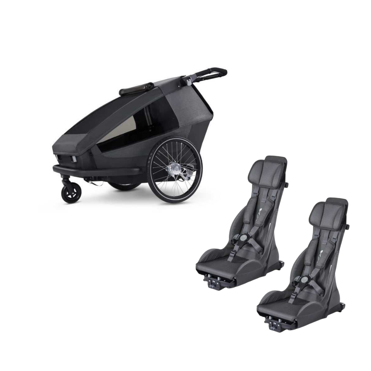 CROOZER Kinderfahrradanhänger Kid Yuuna Moonlight Black mit 2 Premium-Sitzen