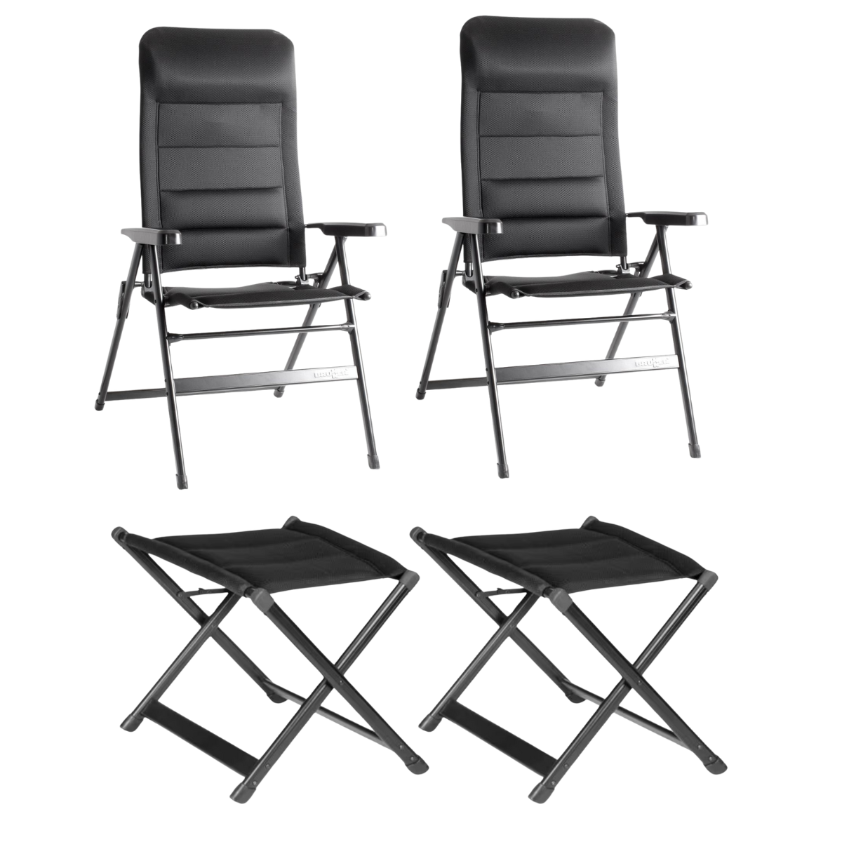 BRUNNER Campingstuhl ARAVEL 3D - S Schwarz mit freistehenden Beinauflagen 2er-Set - 0404065N-C09S 0404073N.C09