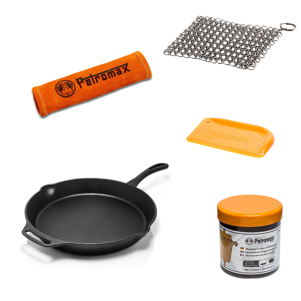 PETROMAX Feuerpfanne Stiel FP35 mit Aramid Griffhülle - Starterset PETROMAX Feuerpfanne Stiel FP35 mit Aramid Griffhuelle - Starterset fp35-t scrub ft-pflege handle300 os