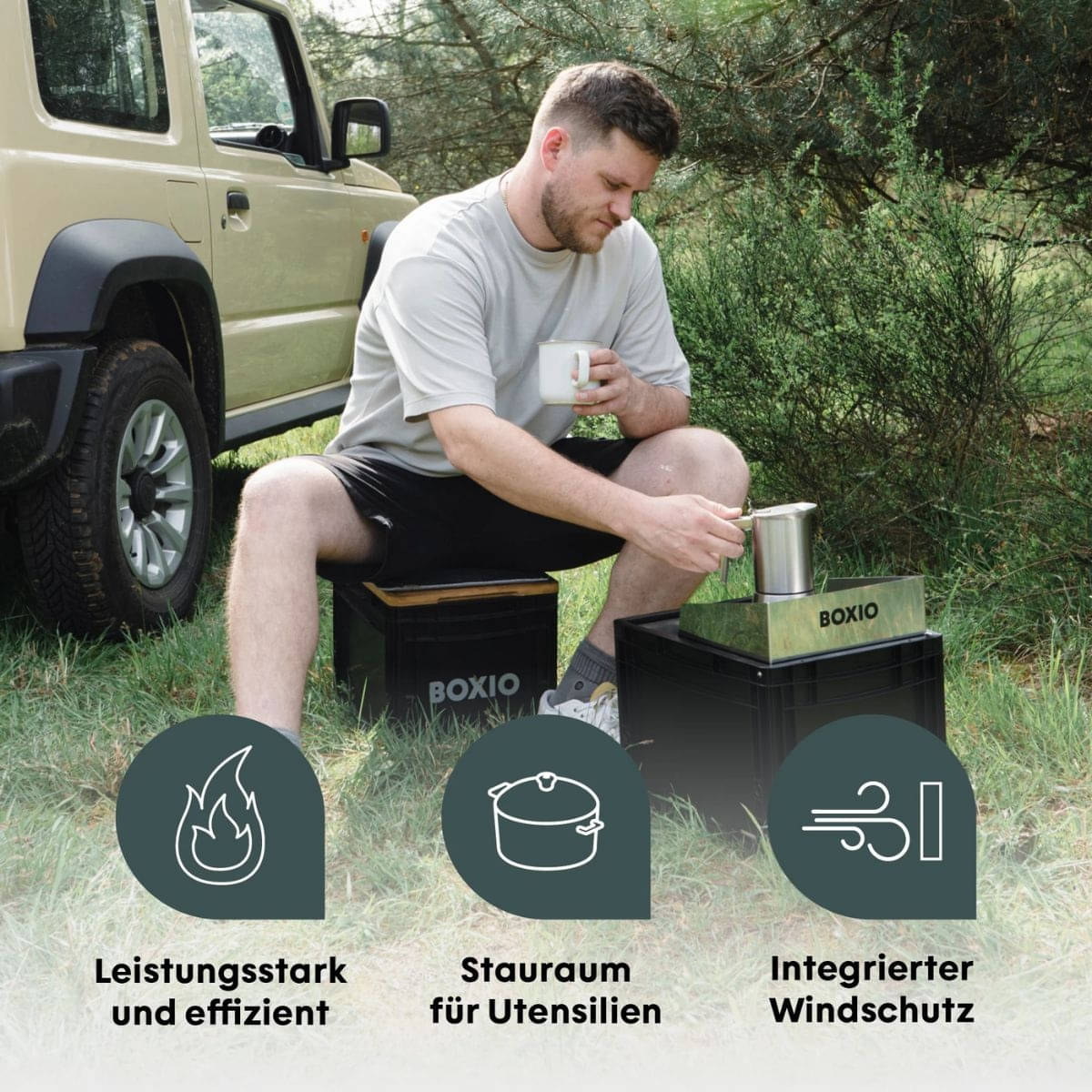 BOXIO - COOK PLUS Mobiler Gaskocher mit Topfset - BOX-COOK-P-10