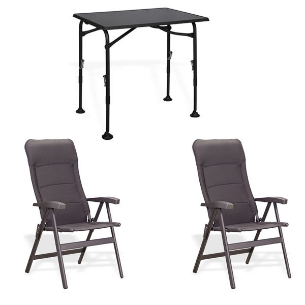 Set 1 Tisch WESTFIELD Aircolite 80 Black Edition Tisch 80 x 60 cm - Performance Series - 201-27271 und 2 Stuehle WESTFIELD Noblesse Stuhl charcoal grey - Avantgarde Series - 101-101 CG