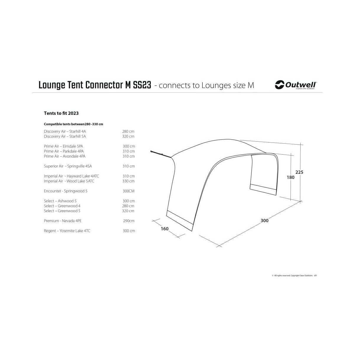 Outwell Lounge Zelt Connector M 300 x 160 cm grau-schwarz - 111342