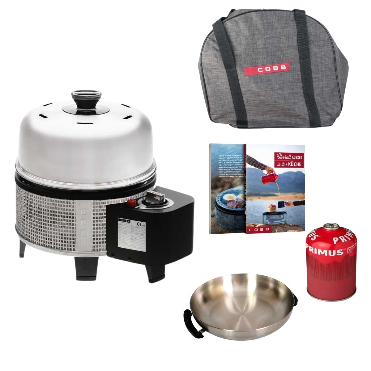 COBB Gas Deluxe 2.0 und Griddle Premier - und Wok und Tasche und Kochbuch und Gaskartusche