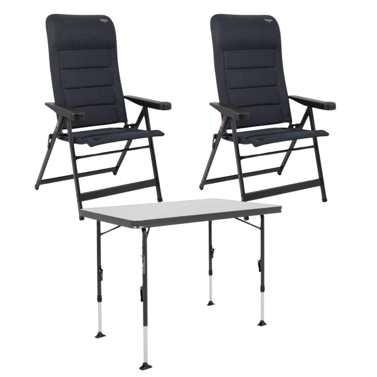 CRESPO Campingstuhl Air Deluxe AP-235-AD schwarz 2er-Set - Tisch Sevilla AP-246 101x65 cm schwarz - 1149055 1151360