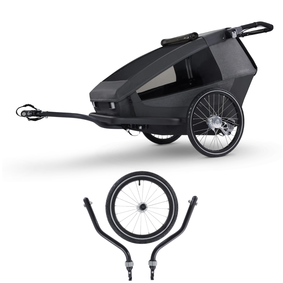 CROOZER Kinderfahrradanhaenger Kid Yuuna Moonlight Black mit Jogger-Set - 121001124 122400224