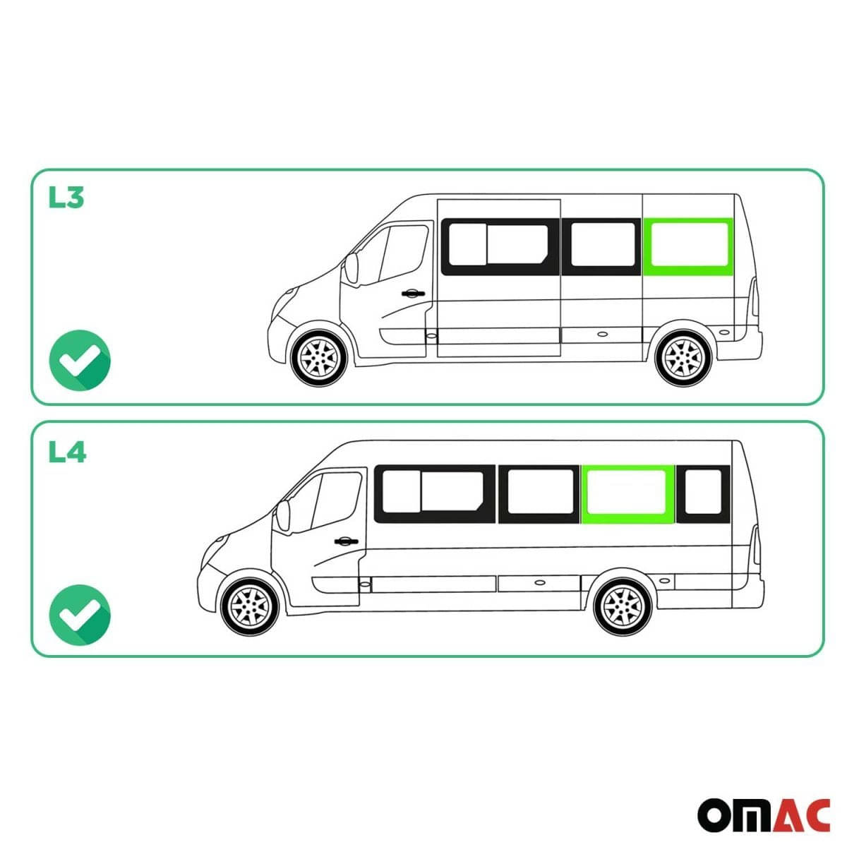 OMAC Seitenfenster Seitenscheibe Opel Movano L2-L3-L4 Bj. 2010–2021 Hinten Links - 6125405L-1RSFL
