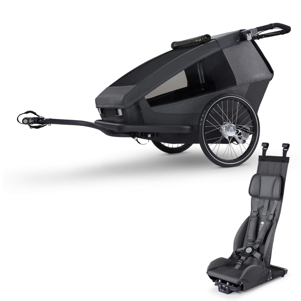 CROOZER Kinderfahrradanhaenger Kid Yuuna Moonlight Black Bundle mit Basic-Sitz - 121001025