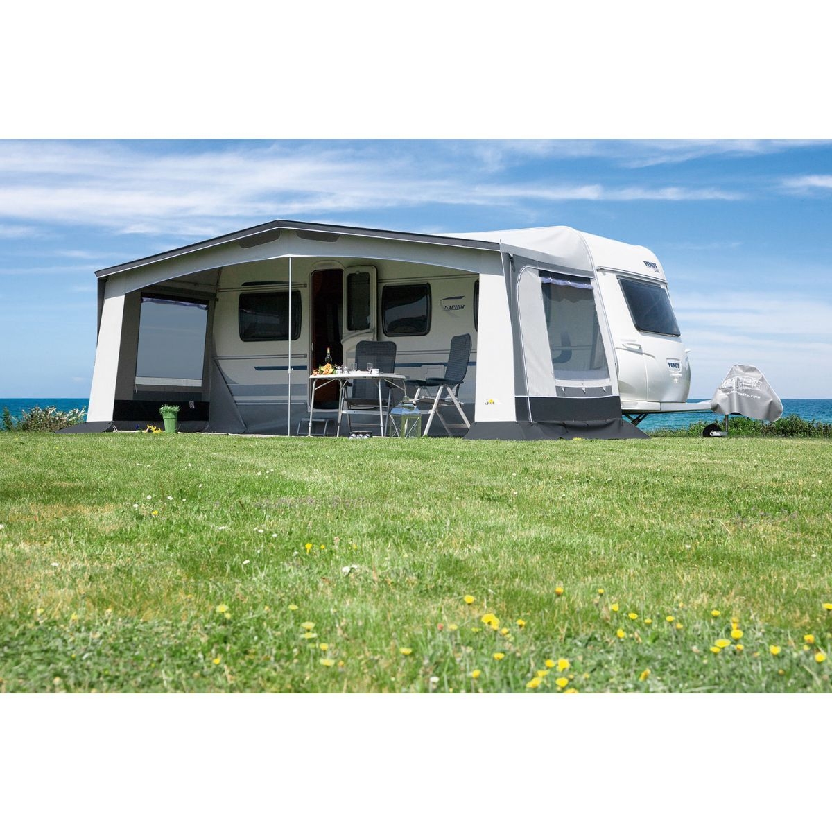 DWT Wohnwagen-Vorzelt TREND II Gr. 12 Umlaufmass 881-910 cm Tiefe 240 cm mit 25 mm Stahlgestaenge - 1264220