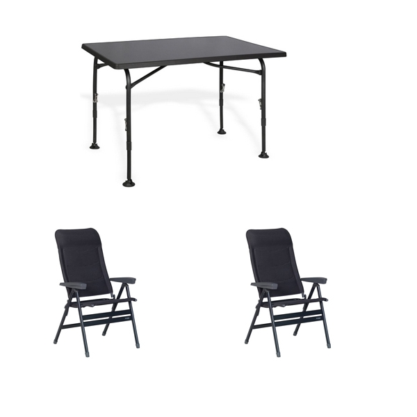 Set 1 Tisch WESTFIELD Aircolite 120 Black Edition Tisch 120 x 80 cm - Performance Series - 201-27251 und 2 Stuehle WESTFIELD Advancer XL Stuhl anthracite grey - Performance Series - 201-883 AG