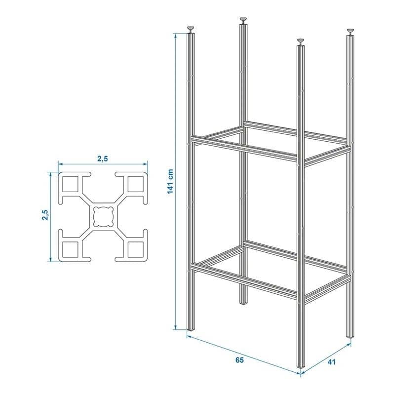 ProPlus Aufbewahrungssystem Aluminium fuer Wohnmobilgarage – Basispaket mit 3 Faechern- 65 x 41 x 144 cm- 230400