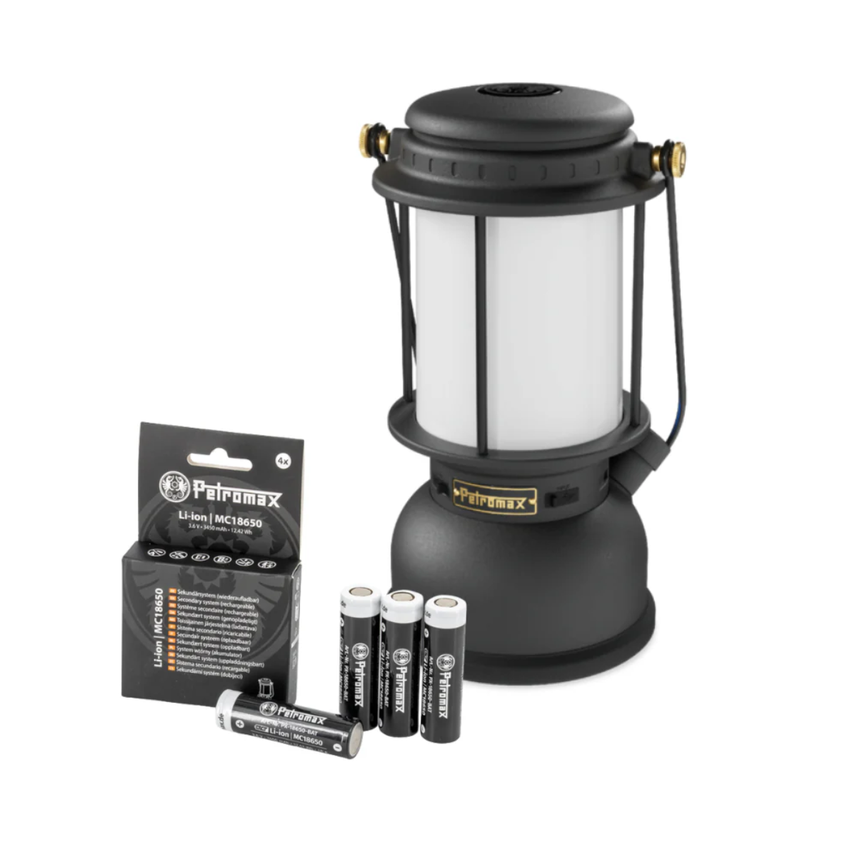 PETROMAX LED Laterne LM500 Schwarz inkl. Akku 18650 4er-Pack - PX-LM500-Black PX-18650-BAT