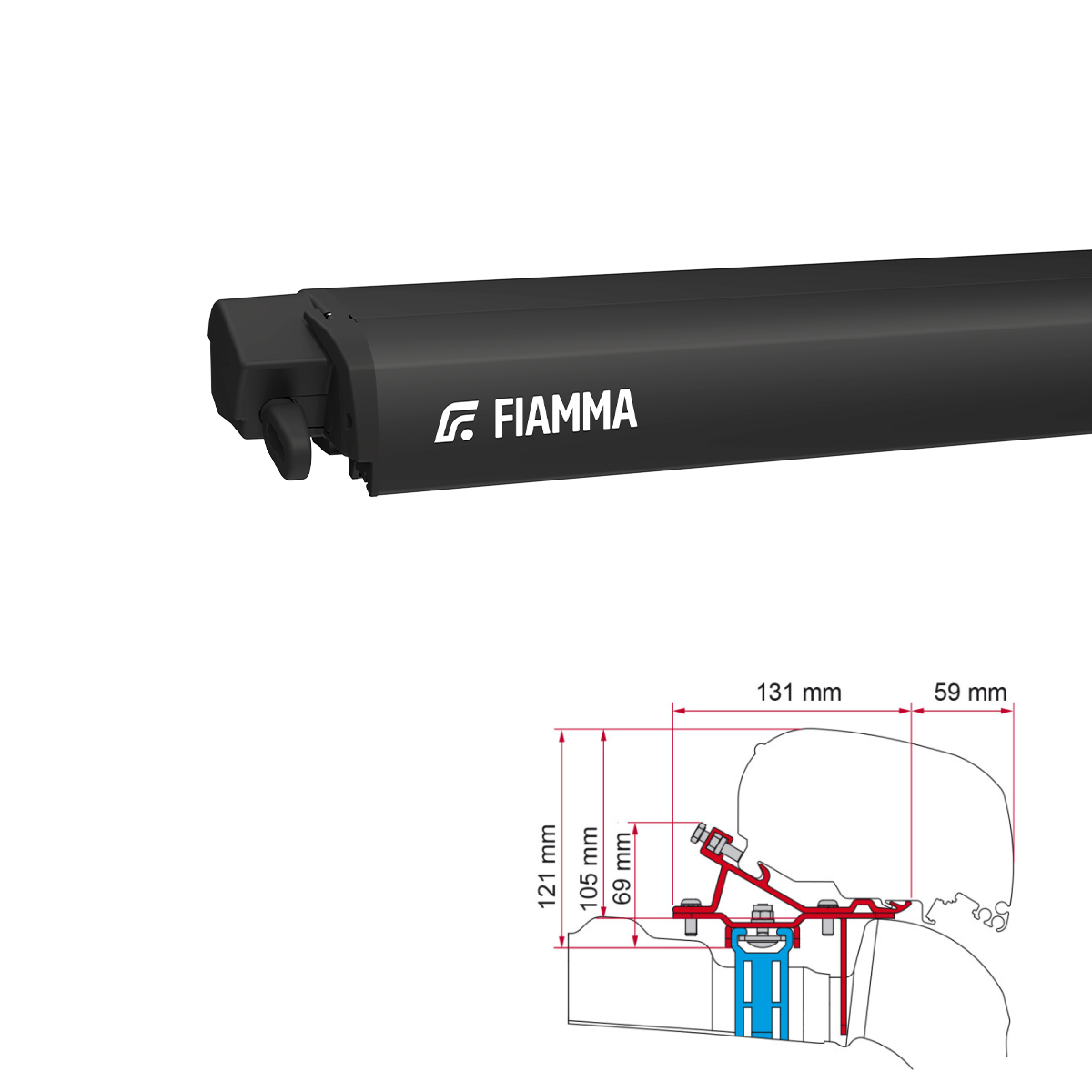 Markise FIAMMA F80 S 400 Royal grey Gehaeuse deep black inkl. Adapterkit VW Crafter II MAN TGE H3 L4 - 07831E01R 98655Z036