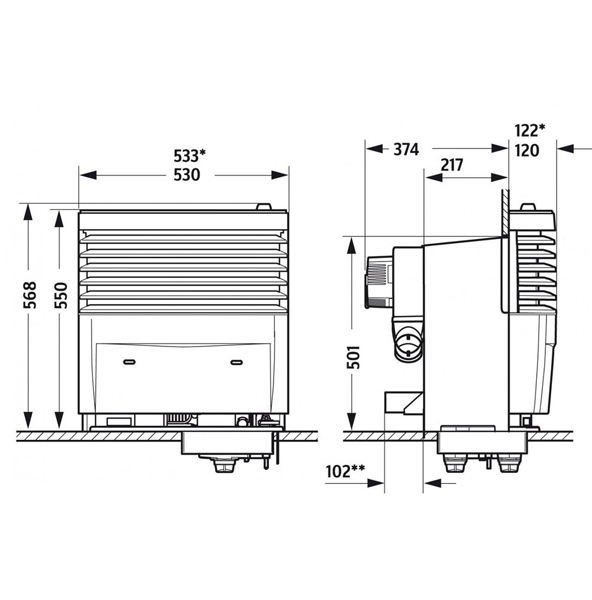 Heizungset- Heizung inkl- Einbaukasten f. 2 x Geblaese -EBK2-- Verkleidung mit Chrom-Beleuchtung