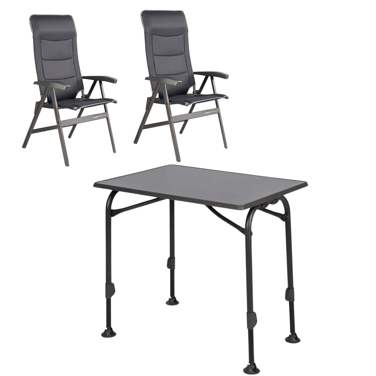 WESTFIELD Campingstuhl Noblesse Grande grey melange 2er-Set - Tisch AIRCOLITE 100x68 cm black - 101-102 GM 201-27261