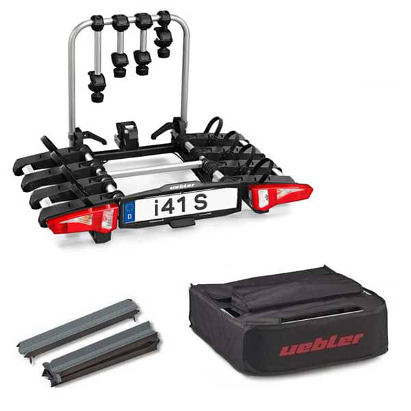 Set UEBLER i41 S Fahrradtraeger 18140 4 Raeder faltbar mit 90° Abklappung inkl. Tasche Auffahrschiene