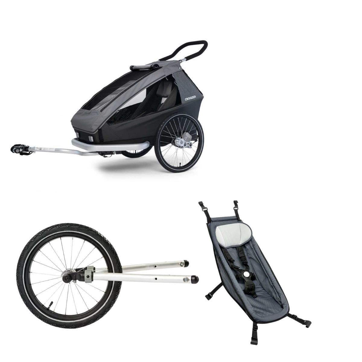 CROOZER Kinderfahrradanhänger Kid Keeke 1 3in1-Set Mountain Grey mit 1 Babysitz